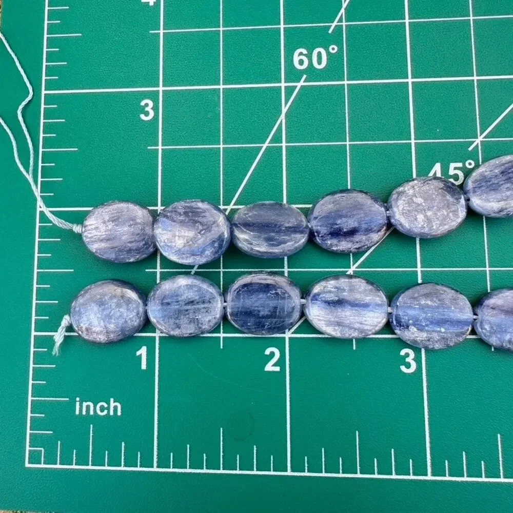 Large Oval Kyanite AAA Bead Gemstone 16 Inch Strand Smooth flat back Coin